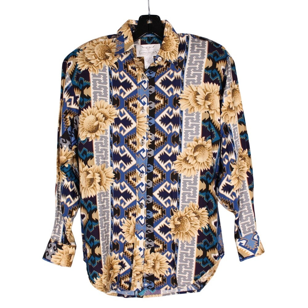 NWOT LONGHORN NIVER WESTERN WEAR Soft TWILL Button-Up AZTEC/FLORAL Rodeo SHIRT L